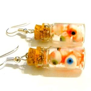 Eyes In Jar Earrings Glass Bottle Spooky Goth Punk Halloween